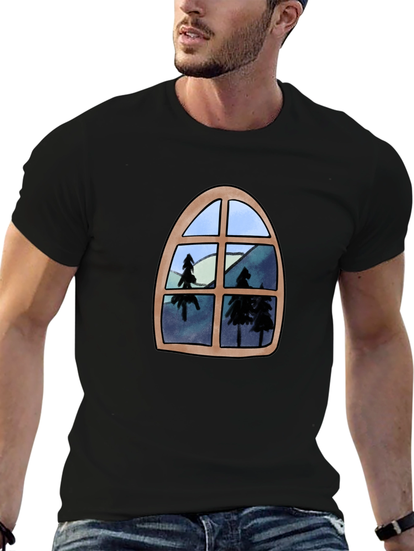 Window View Graphic Tee - Nature Lovers Black T-Shirt