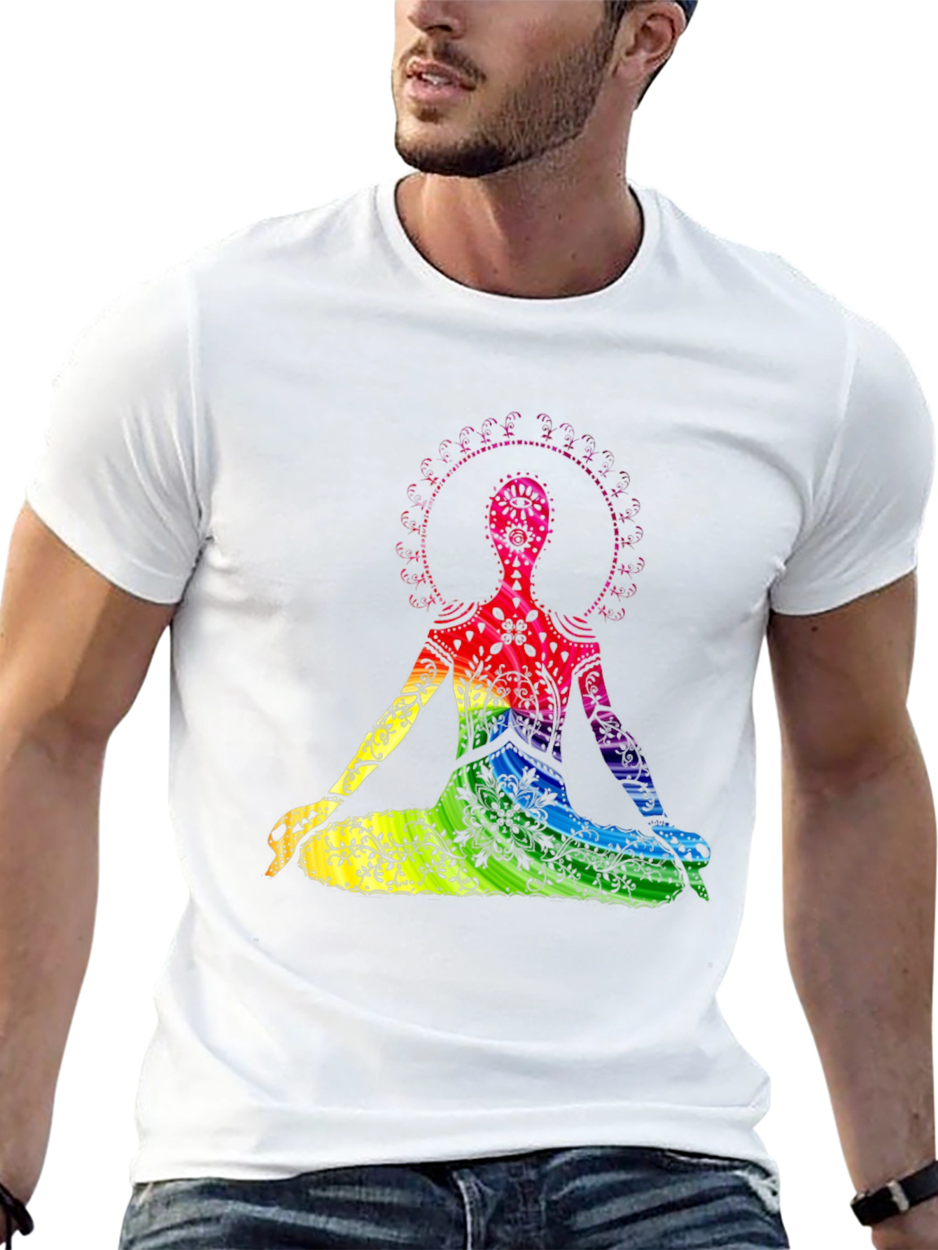 Rainbow Chakra Yoga Meditation Black T-Shirt