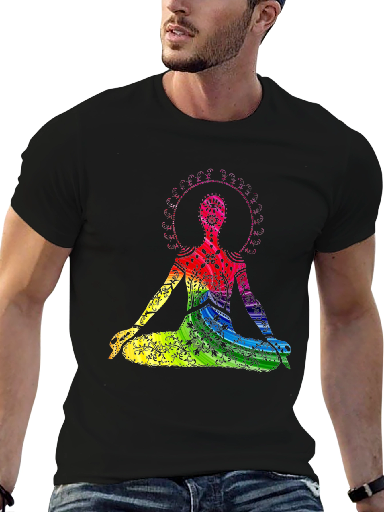 Rainbow Chakra Yoga Meditation Black T-Shirt
