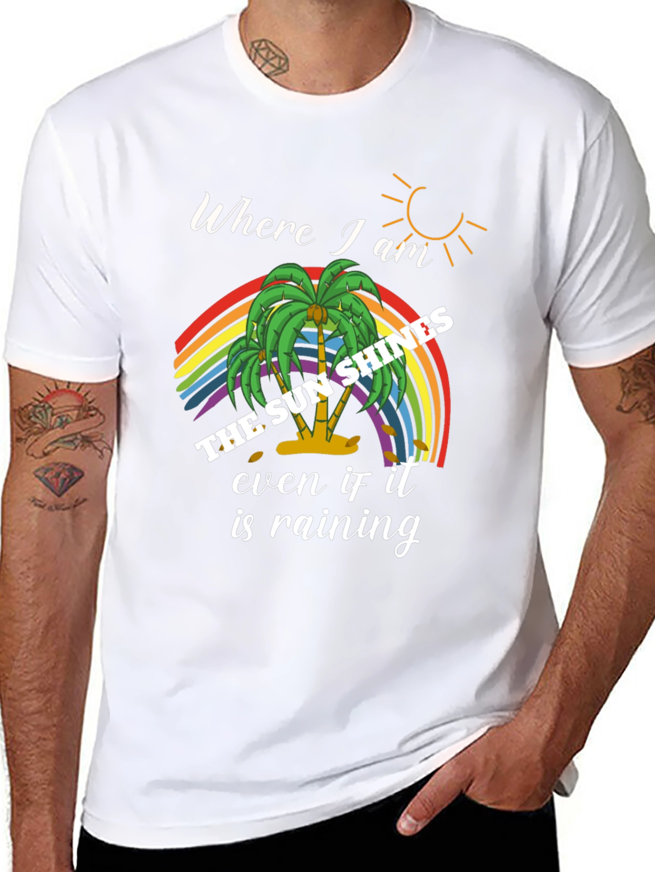 The Sun Shines Rainbow Palm Tree Graphic Tee