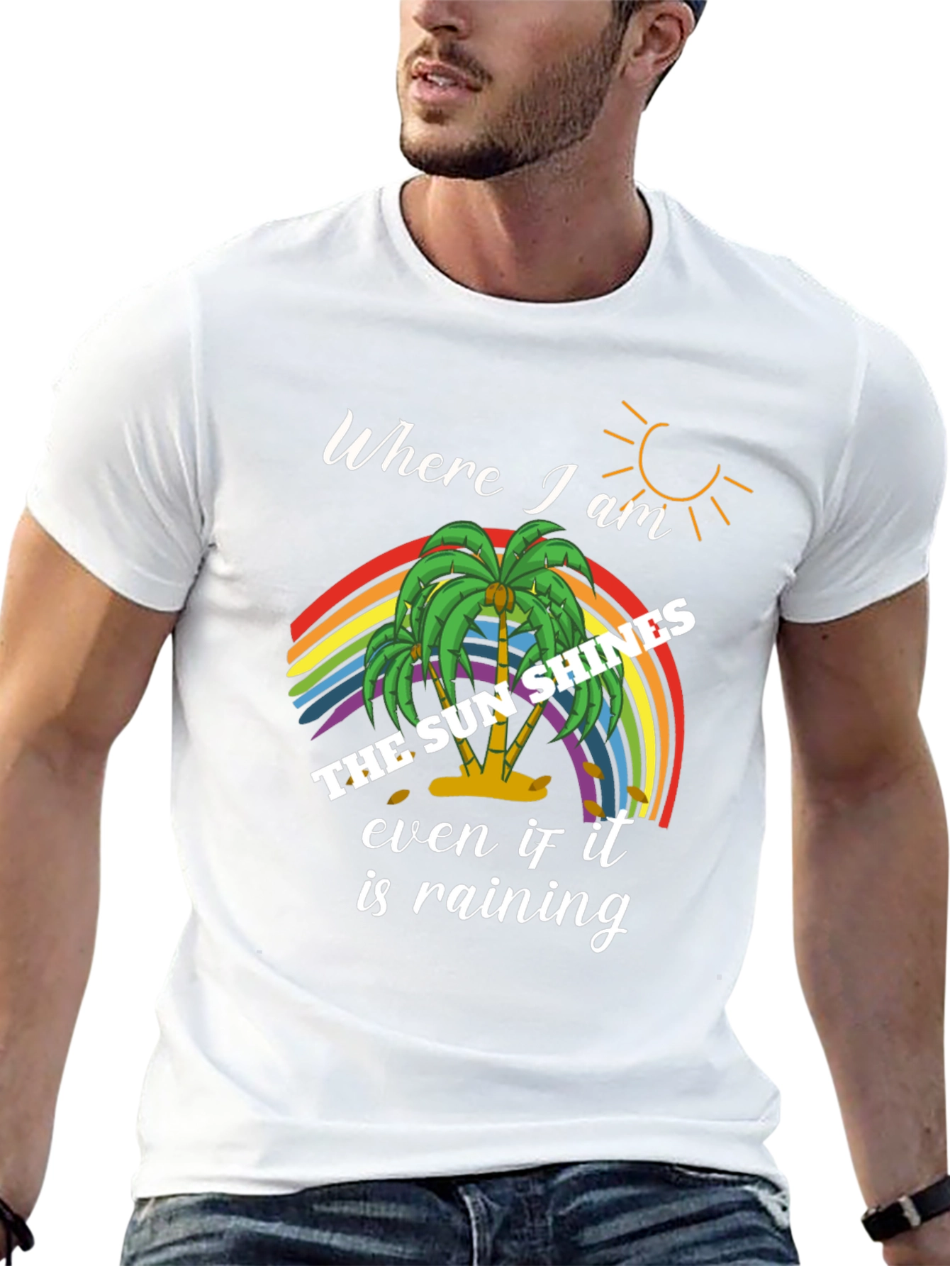 The Sun Shines Rainbow Palm Tree Graphic Tee
