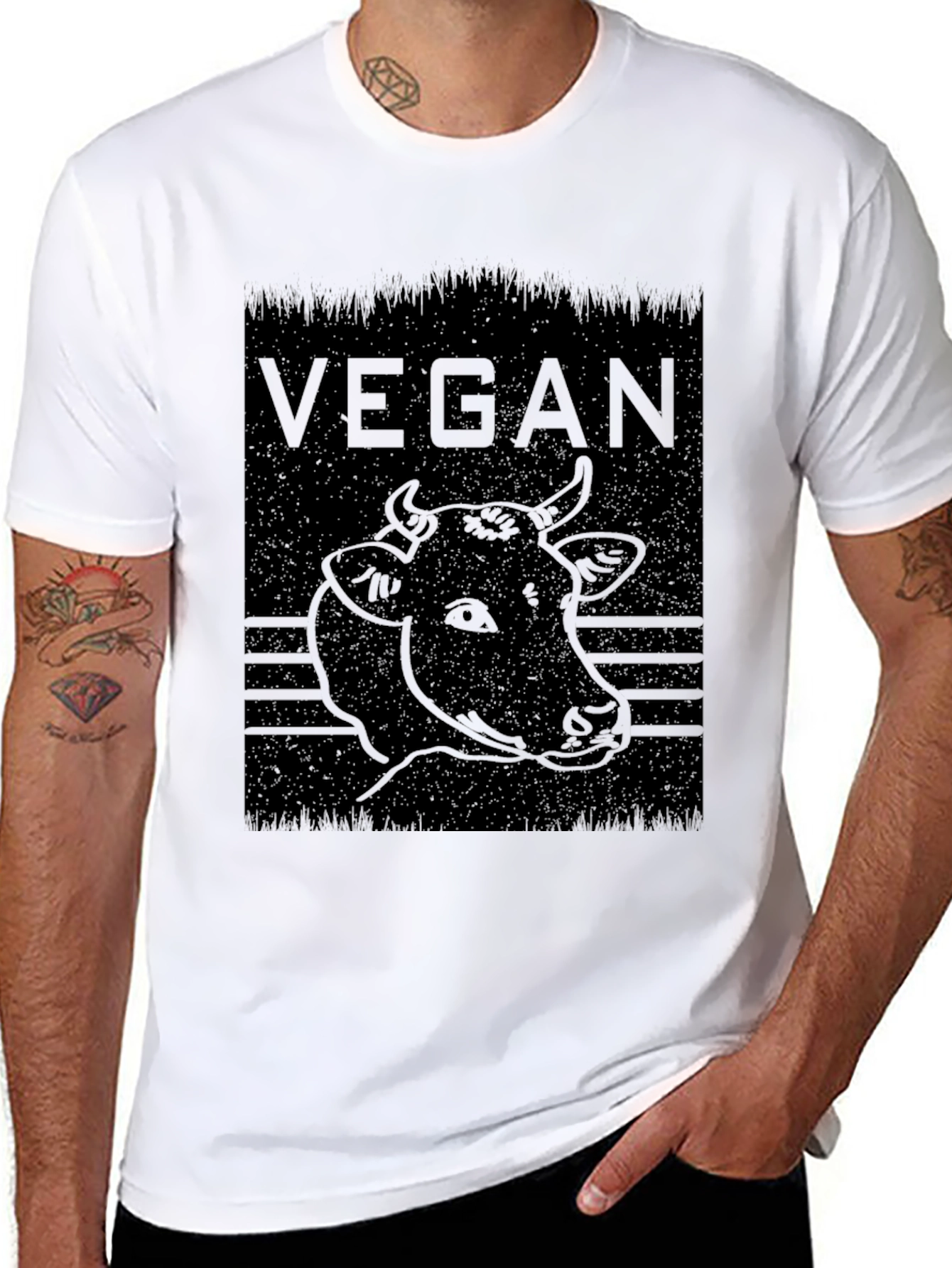 Vegan Cow Graphic Tee - Black Cotton Comfort