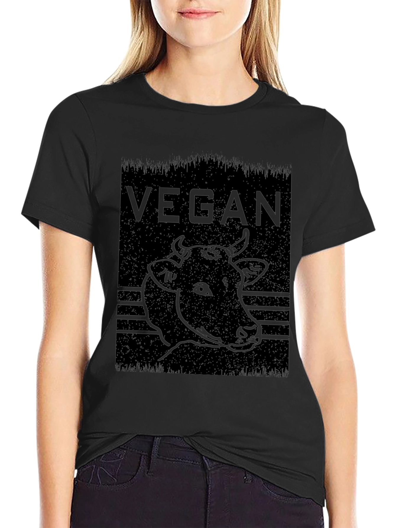 Vegan Cow Graphic Tee - Black Cotton Comfort