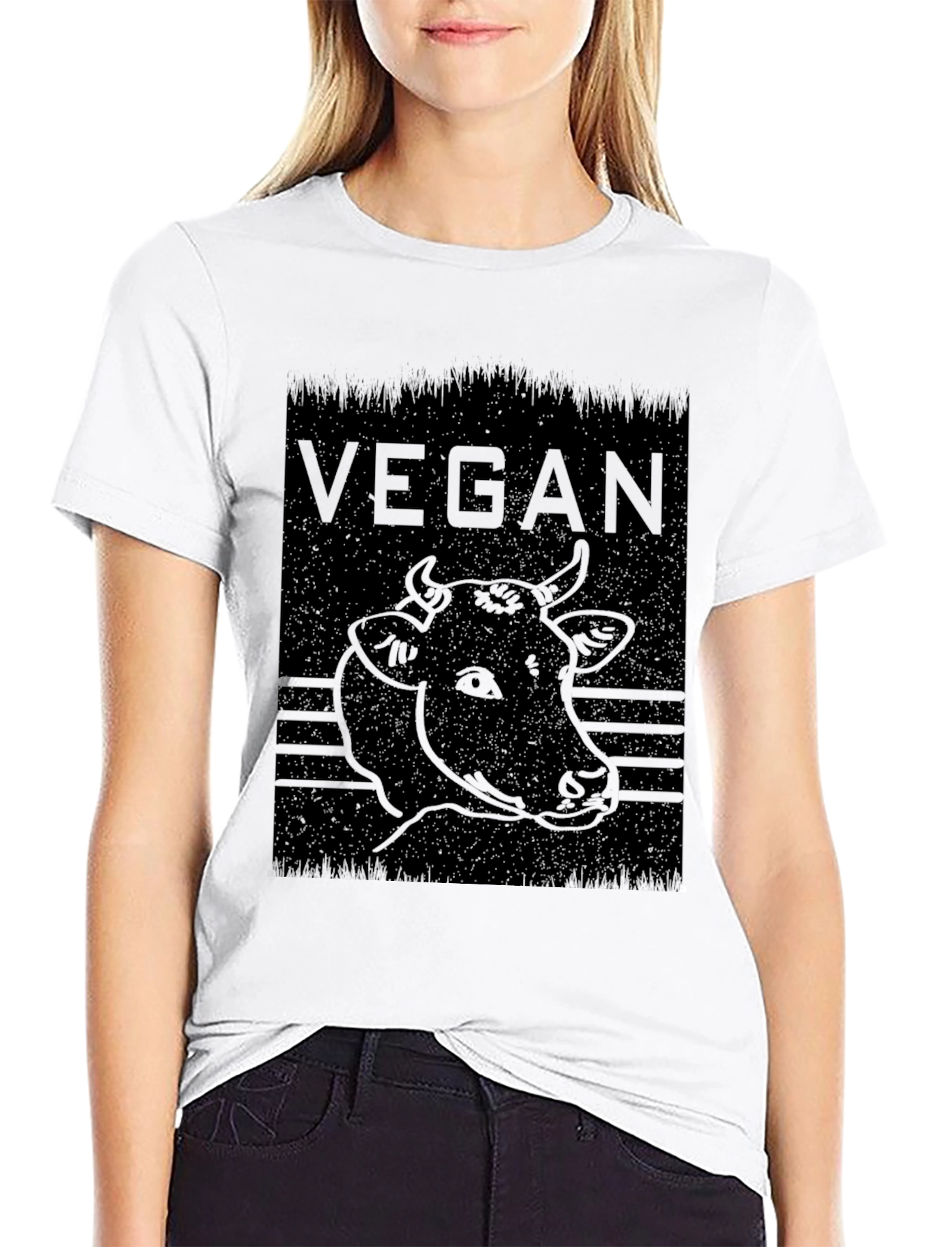 Vegan Cow Graphic Tee - Black Cotton Comfort