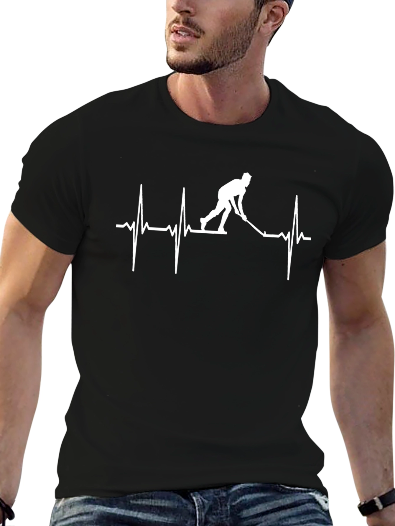 Hockey Heartbeat T-Shirt - Black Cotton Tee