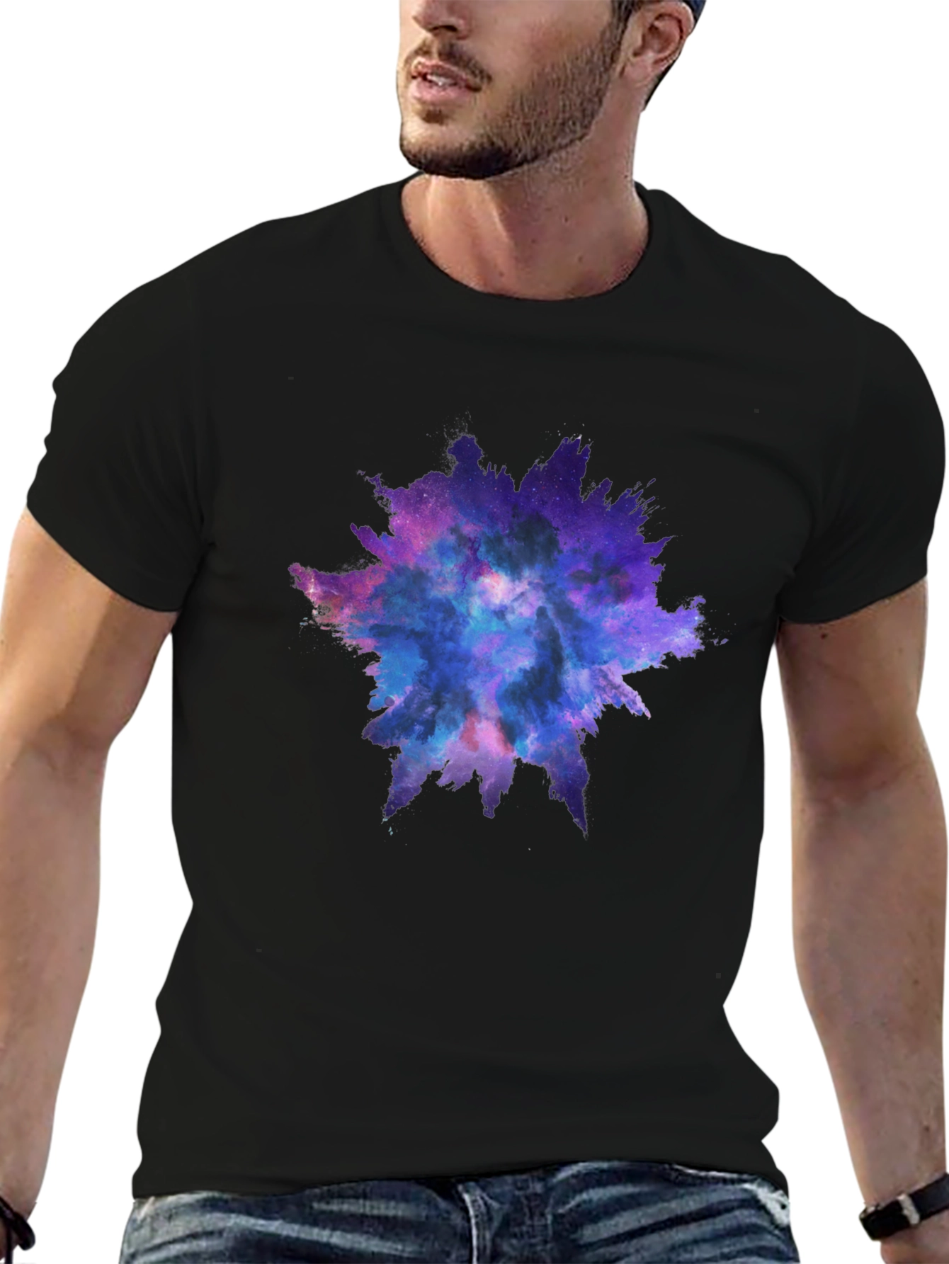 Galaxy Splash Graphic Tee - Black Cotton Casual Shirt