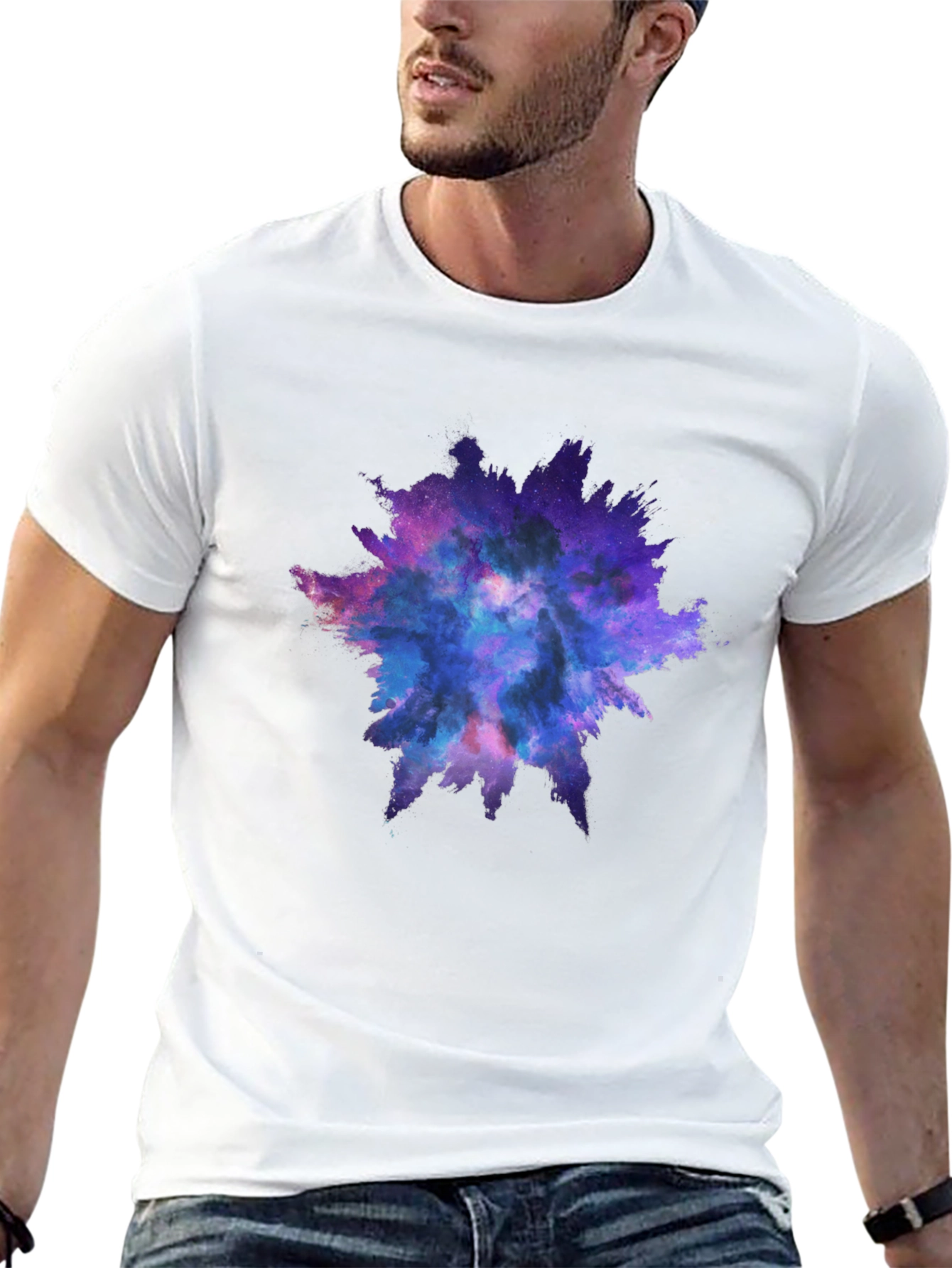 Galaxy Splash Graphic Tee - Black Cotton Casual Shirt