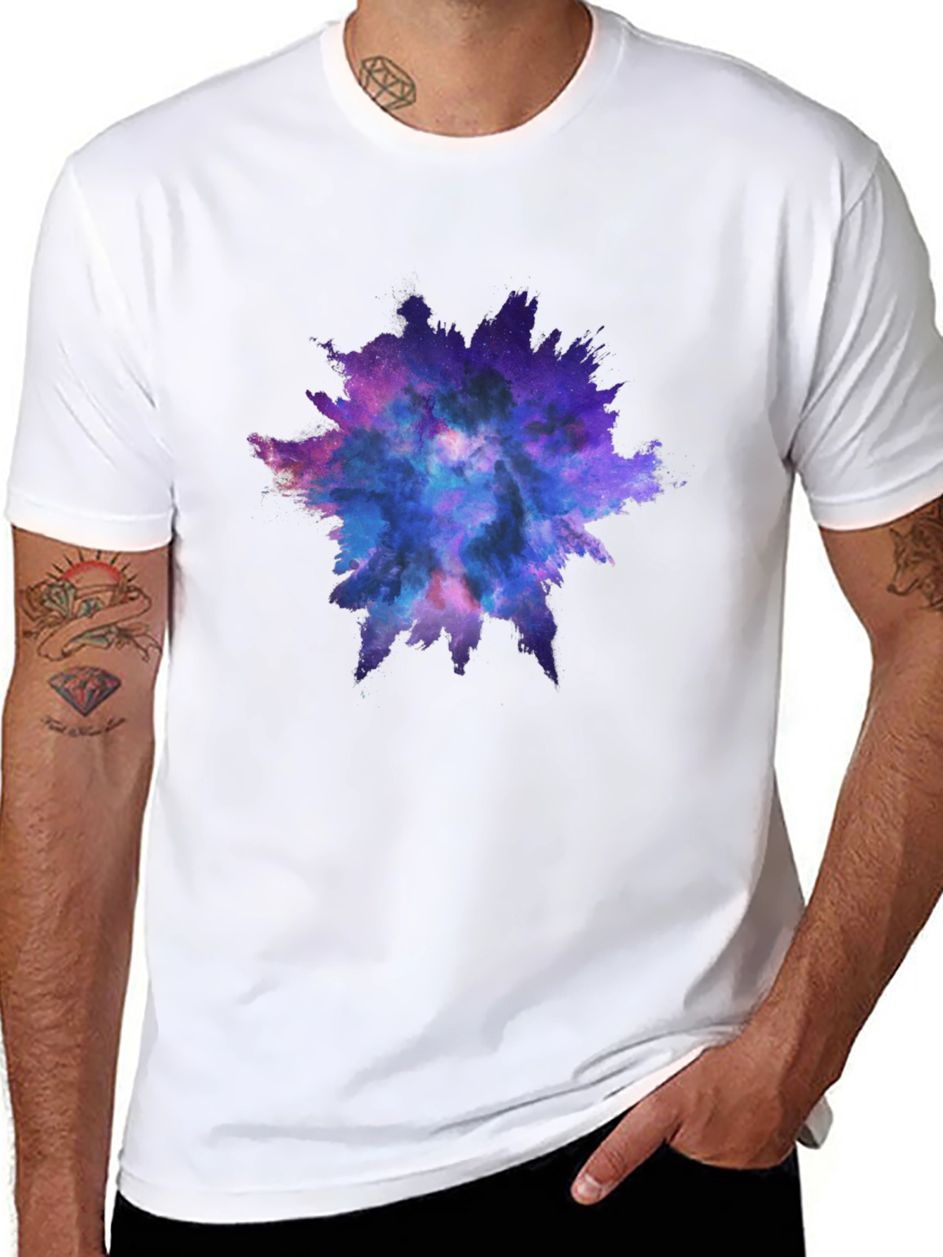 Galaxy Splash Graphic Tee - Black Cotton Casual Shirt