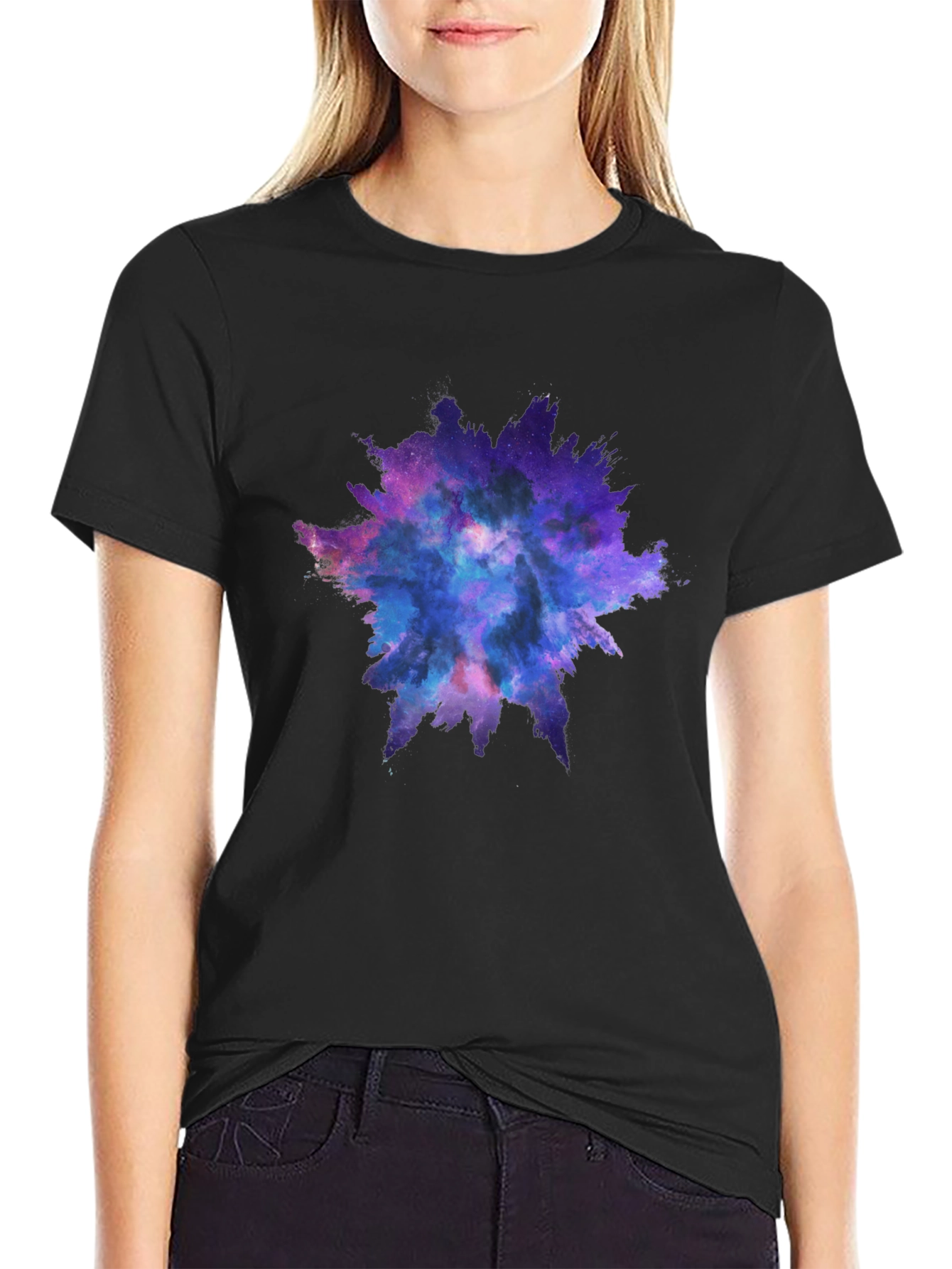 Galaxy Splash Graphic Tee - Black Cotton Casual Shirt