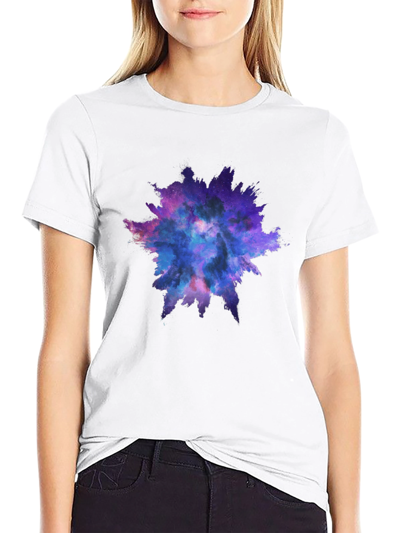 Galaxy Splash Graphic Tee - Black Cotton Casual Shirt