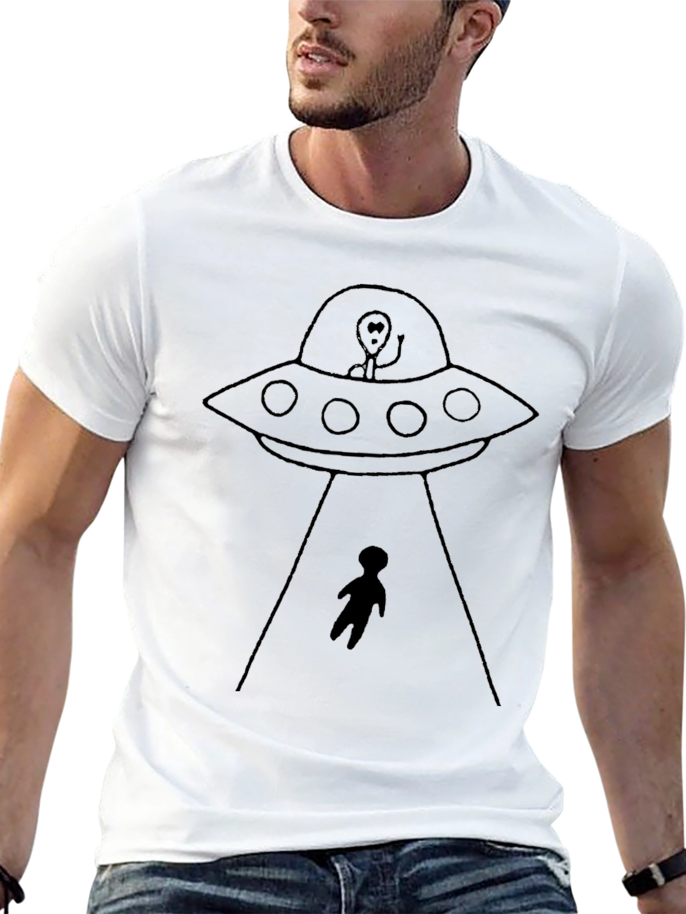 UFO Abduction Graphic Tee - Black Cotton Comfort