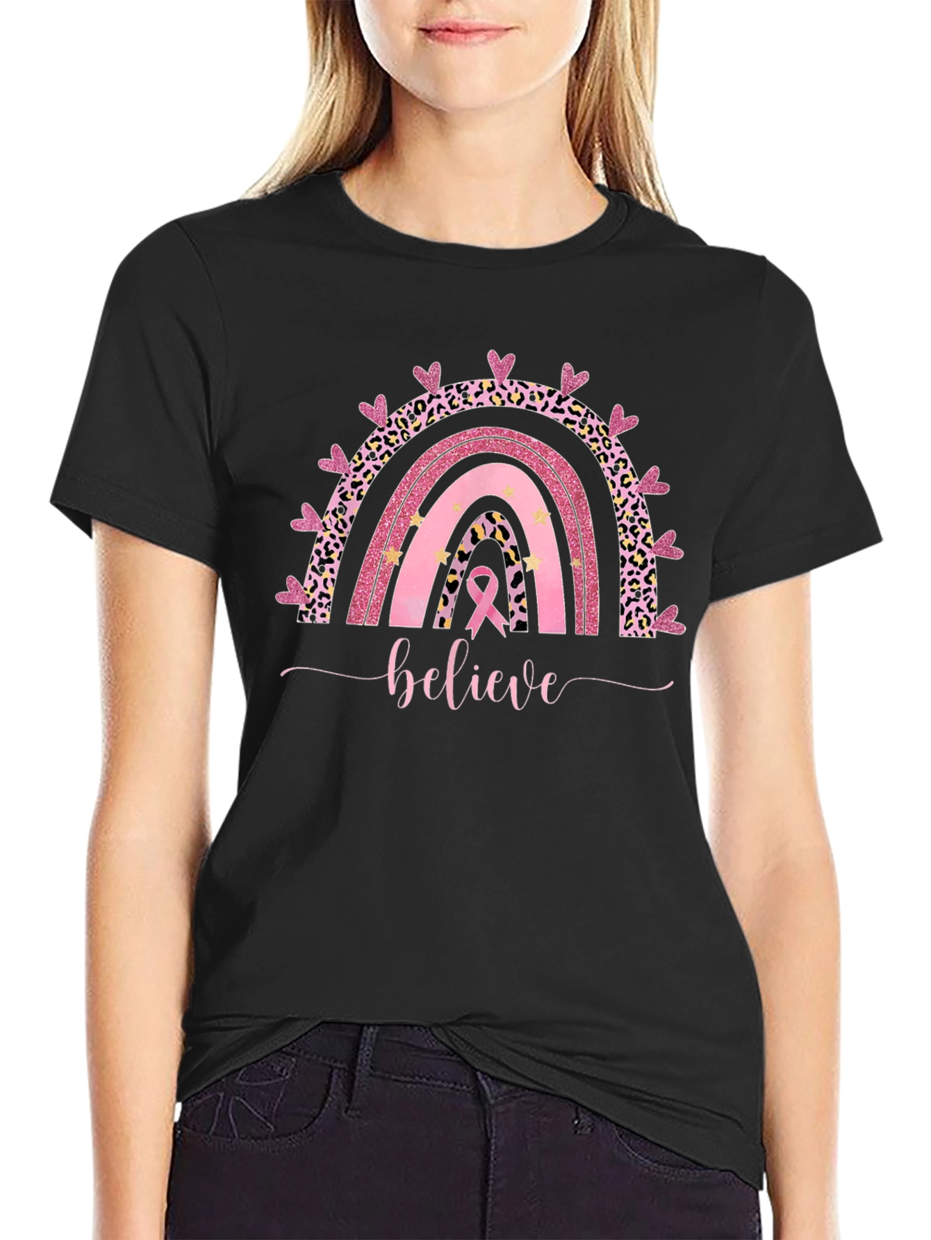Believe Breast Cancer Rainbow T-Shirt