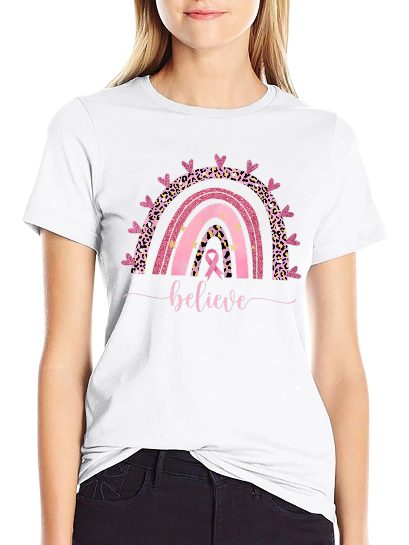 Believe Breast Cancer Rainbow T-Shirt