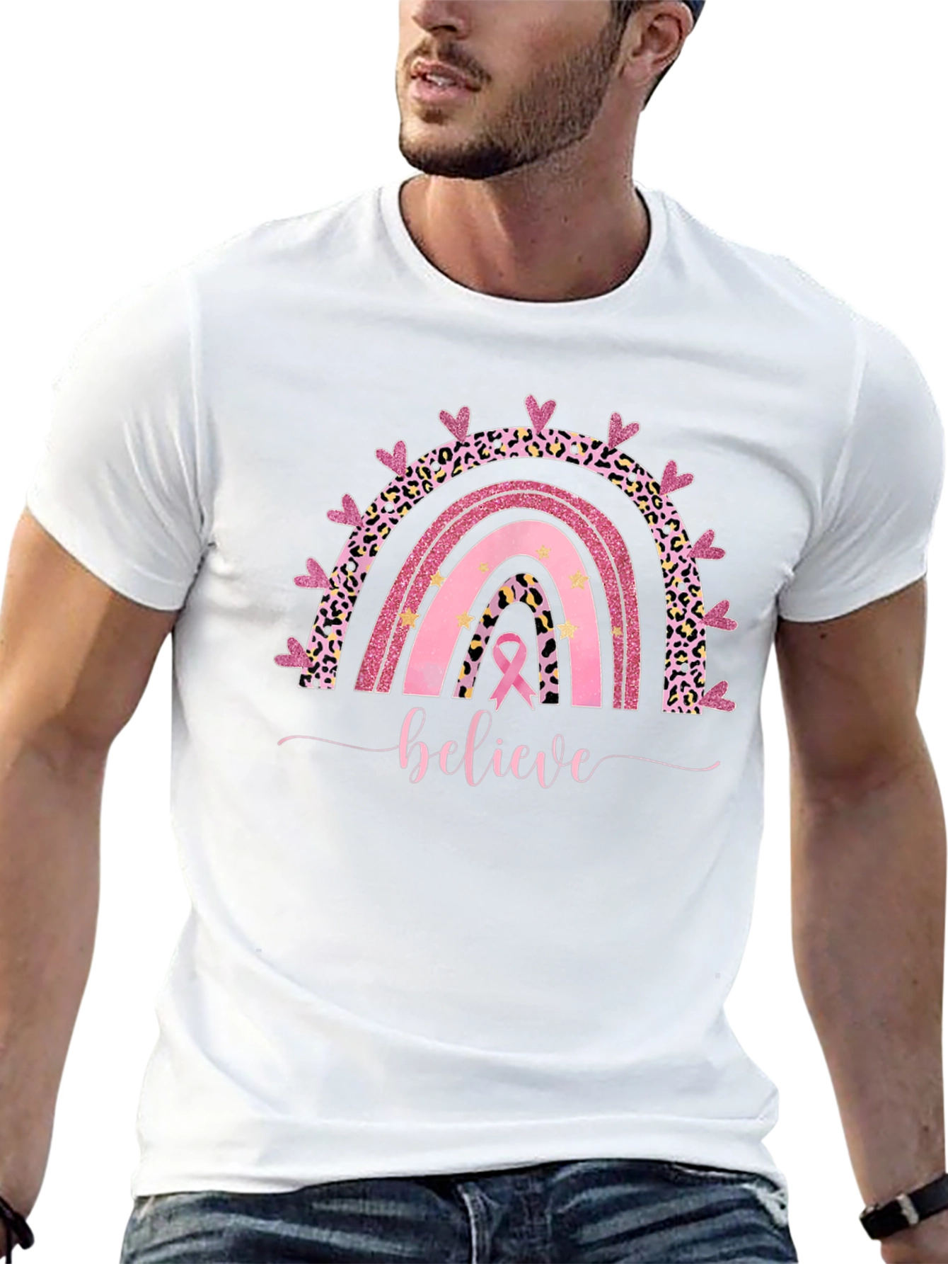 Believe Breast Cancer Rainbow T-Shirt