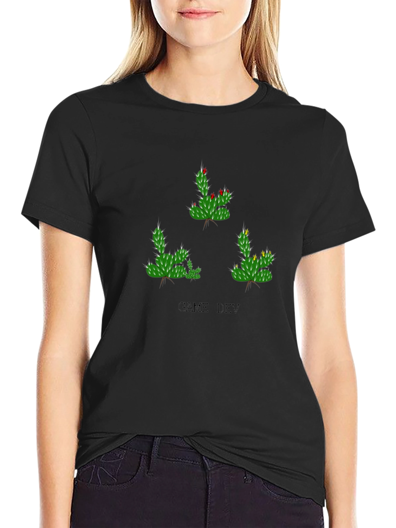 Game Dev Cactus T-Shirt - Black Cotton Tee