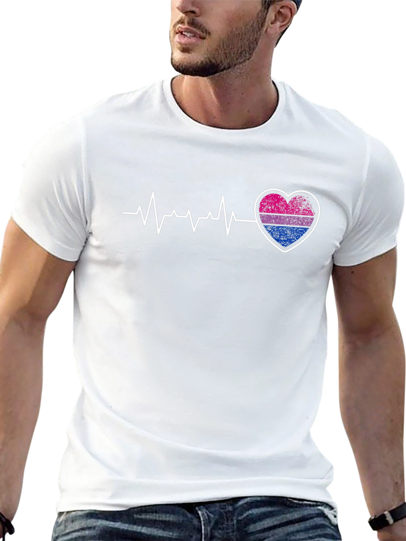 Bisexual Pride Heartbeat Graphic T-Shirt
