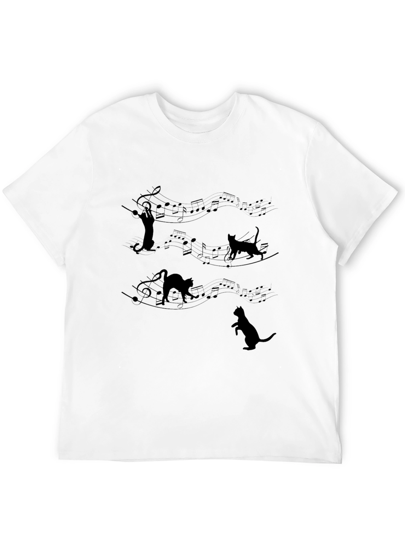 Musical Cat T-Shirt - Black Crew Neck