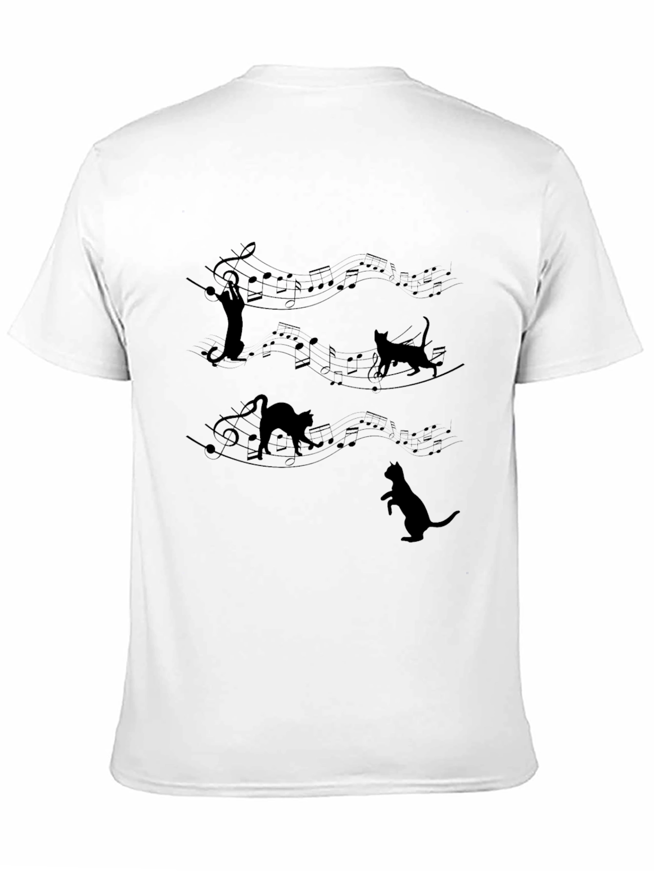 Musical Cat T-Shirt - Black Crew Neck