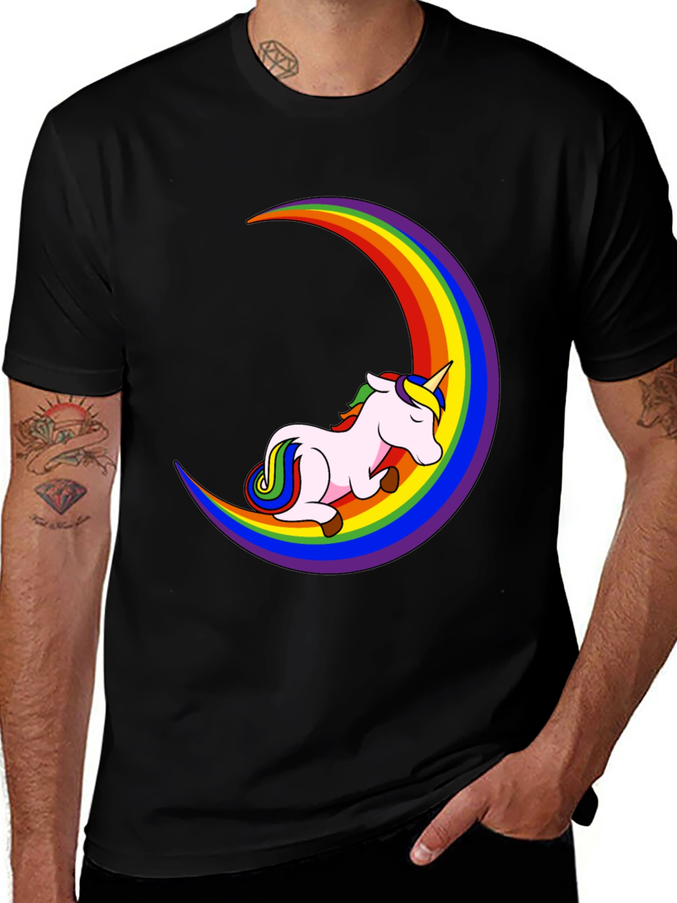 Unicorn Rainbow Moon Black T-Shirt