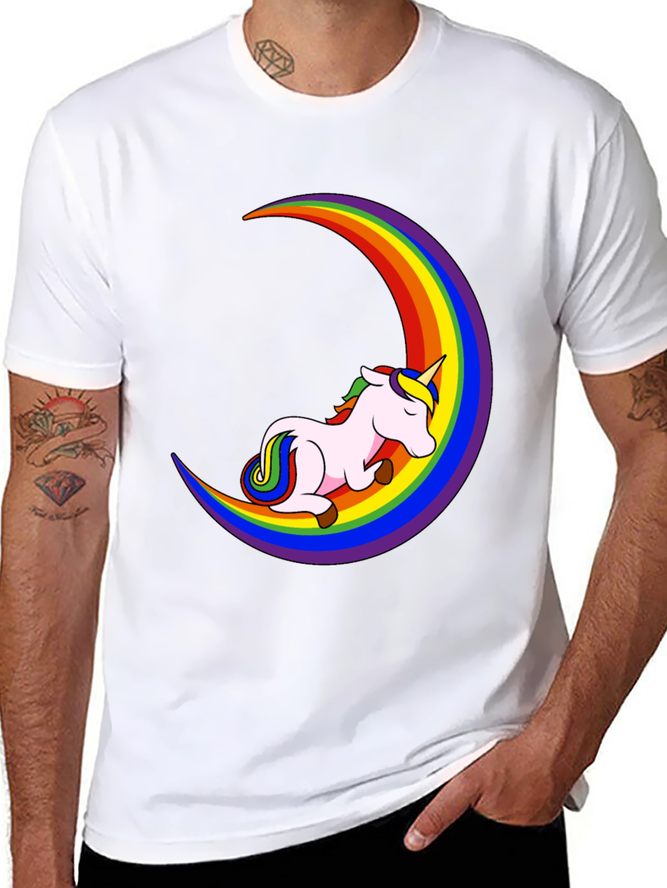 Unicorn Rainbow Moon Black T-Shirt