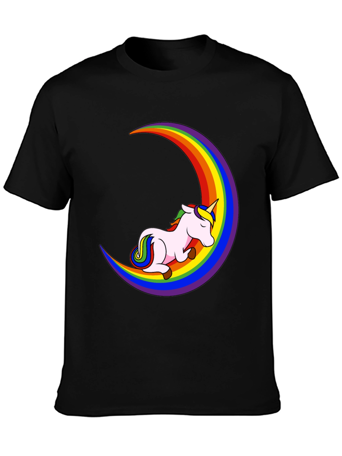 Unicorn Rainbow Moon Black T-Shirt