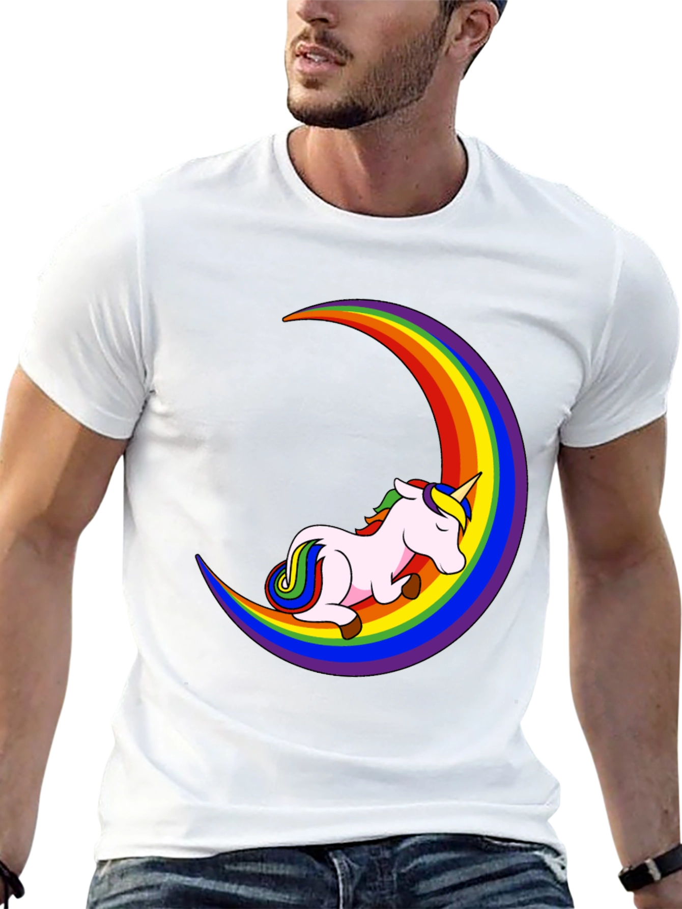 Unicorn Rainbow Moon Black T-Shirt