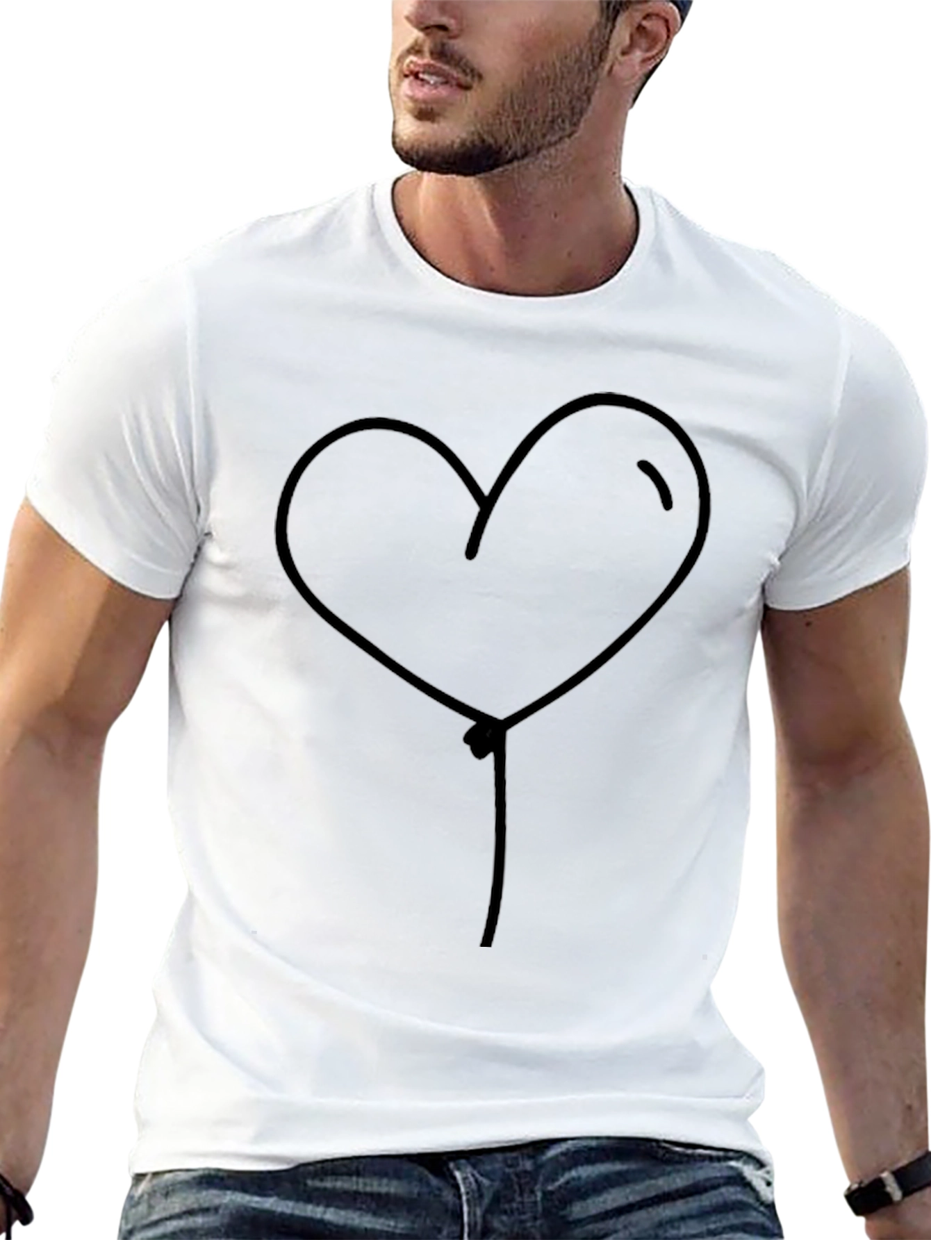 Heart Balloon Graphic Tee - Casual Black T-Shirt