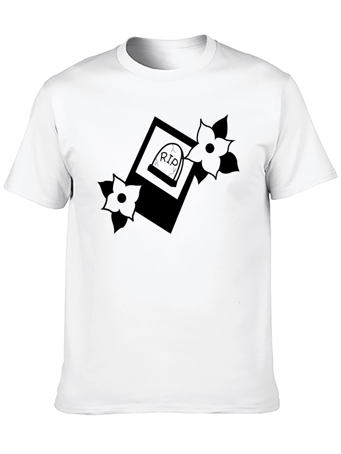 RIP Tombstone Floral Graphic Tee - Classic Black