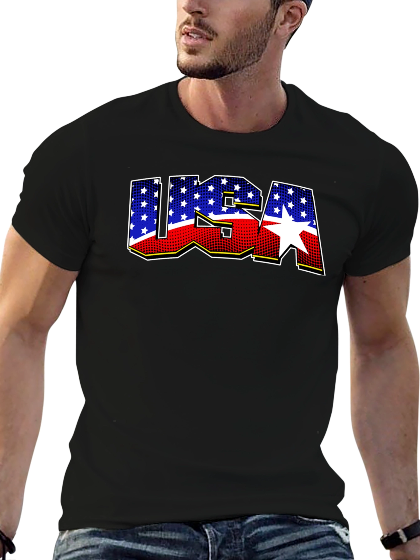 USA Patriotic Graphic T-Shirt - Black