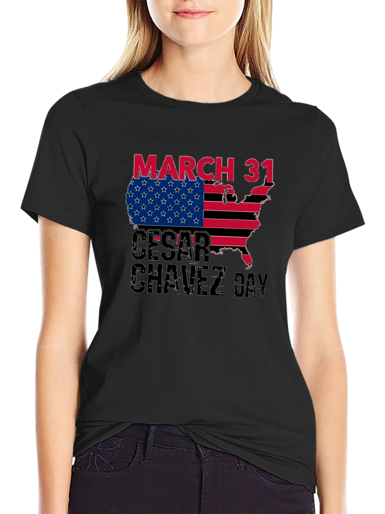 Cesar Chavez Day T-Shirt - March 31 USA Flag