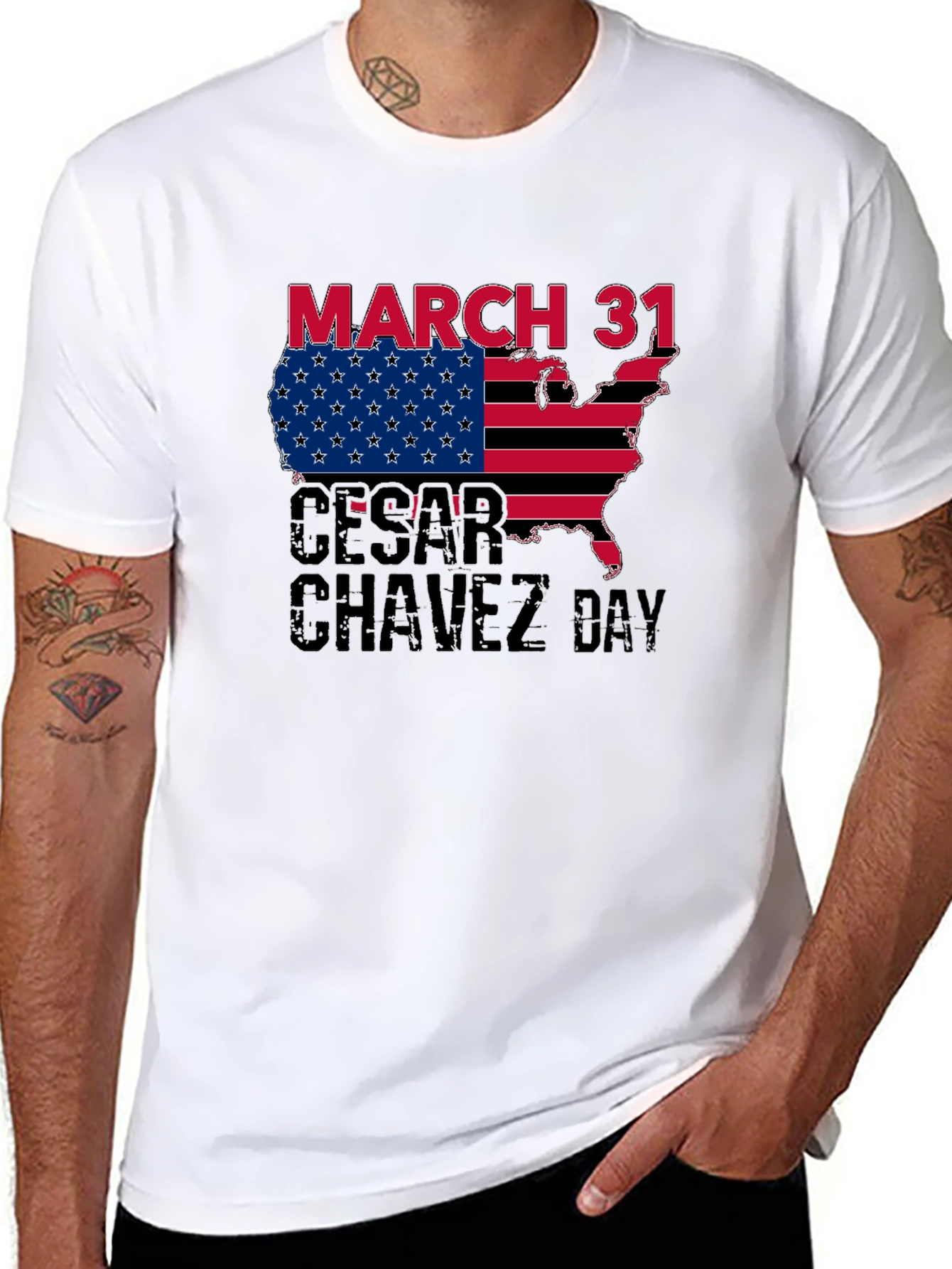 Cesar Chavez Day T-Shirt - March 31 USA Flag