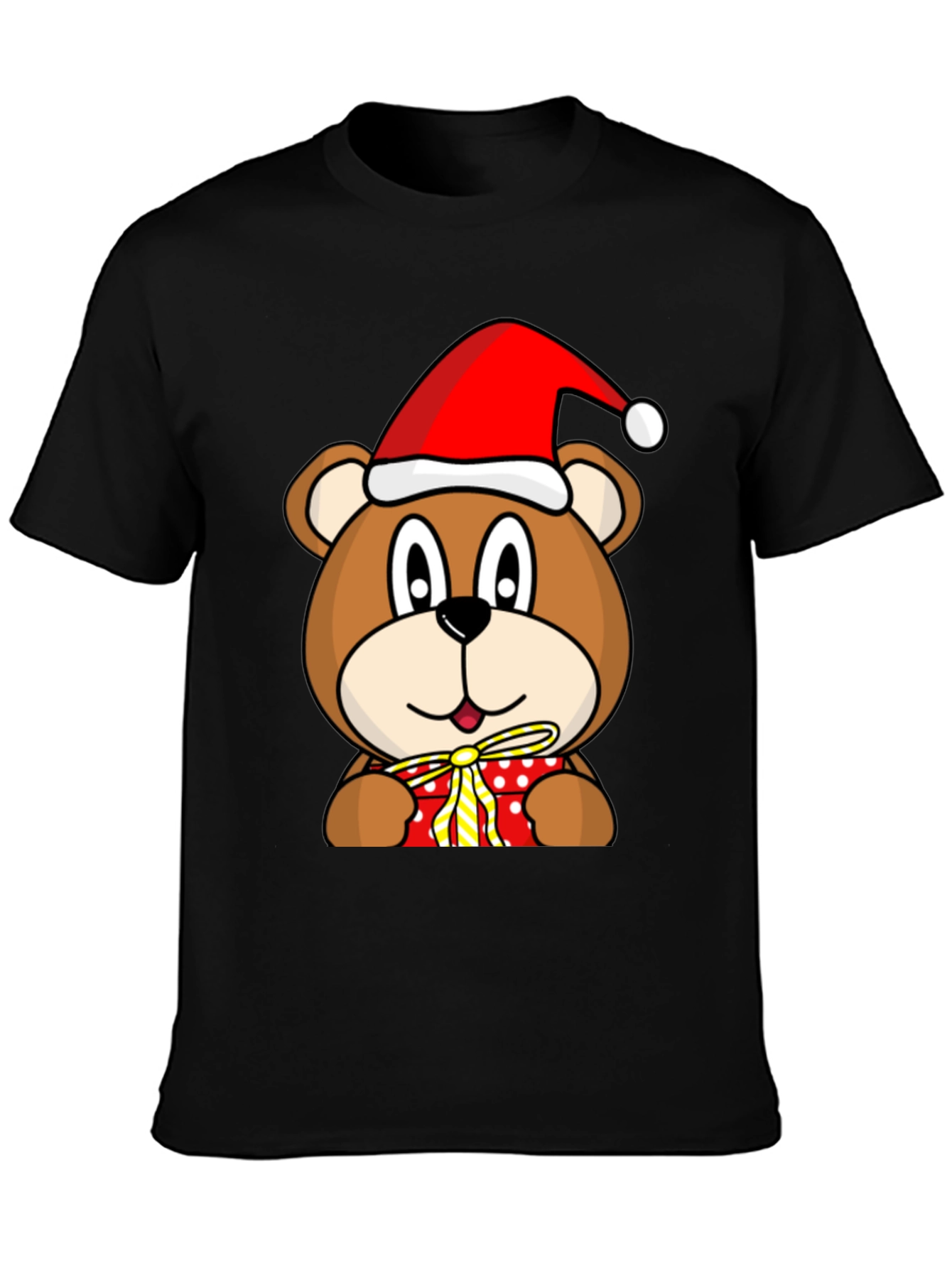 Festive Bear T-Shirt with Santa Hat and Gift
