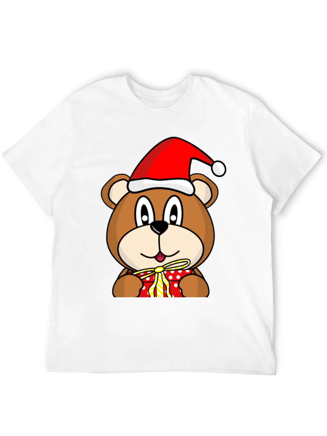 Festive Bear T-Shirt with Santa Hat and Gift