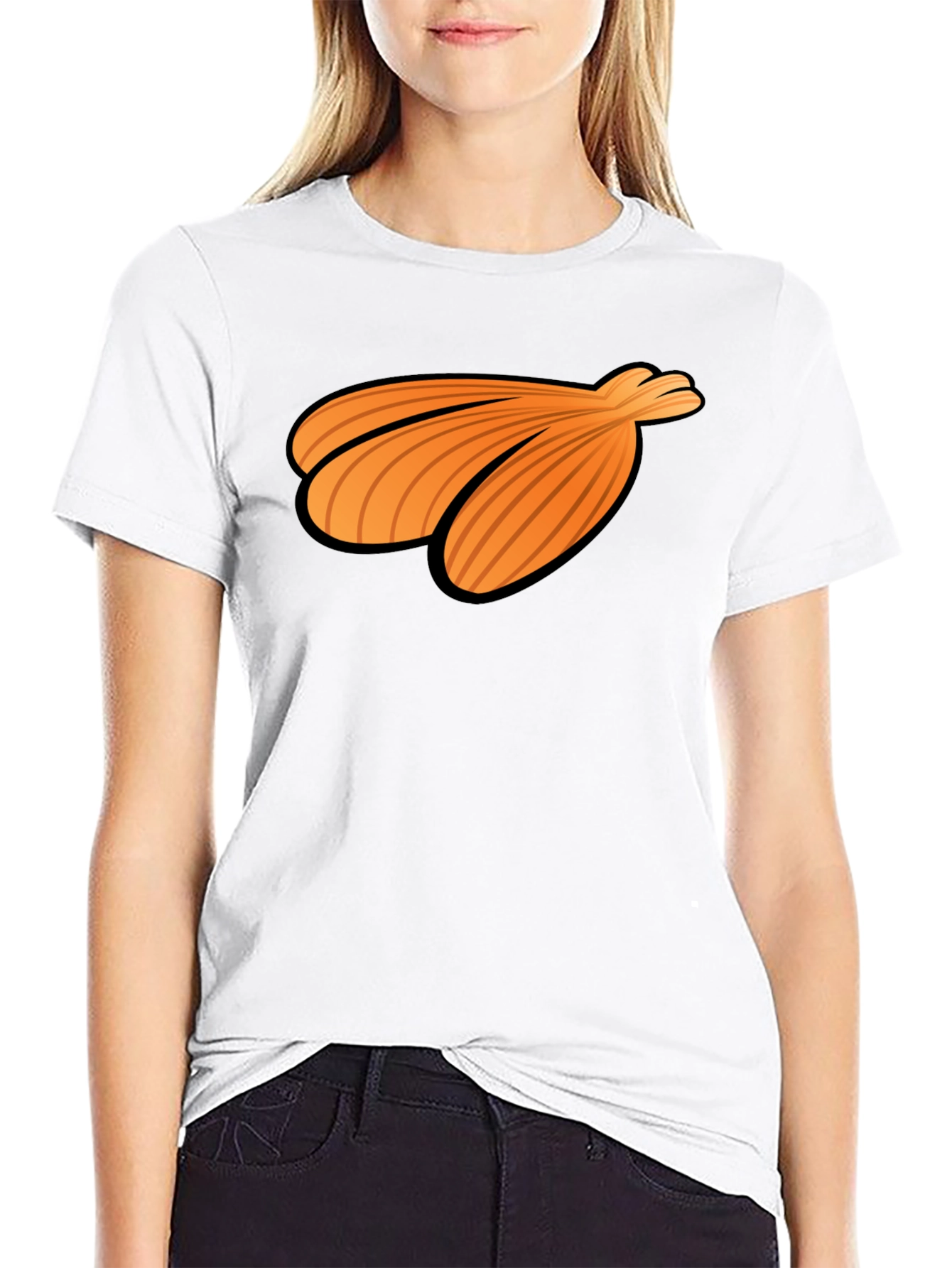 Orange Seashell Graphic Print Black T-Shirt