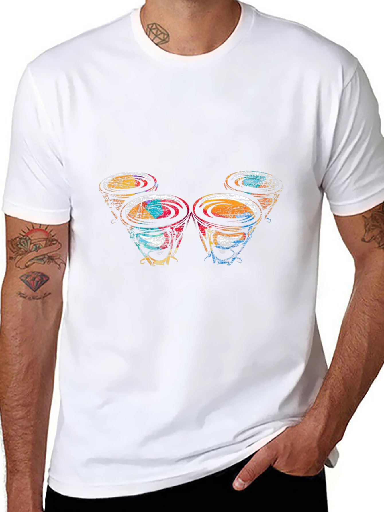 Abstract Drums Graphic Black T-Shirt