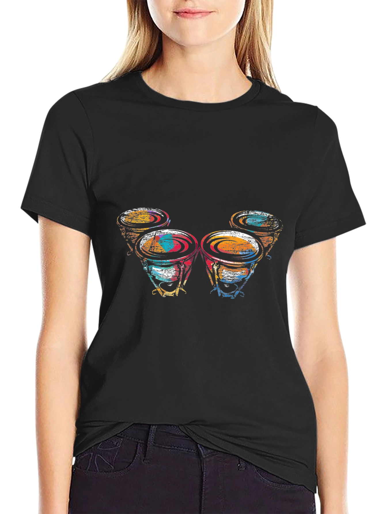 Abstract Drums Graphic Black T-Shirt