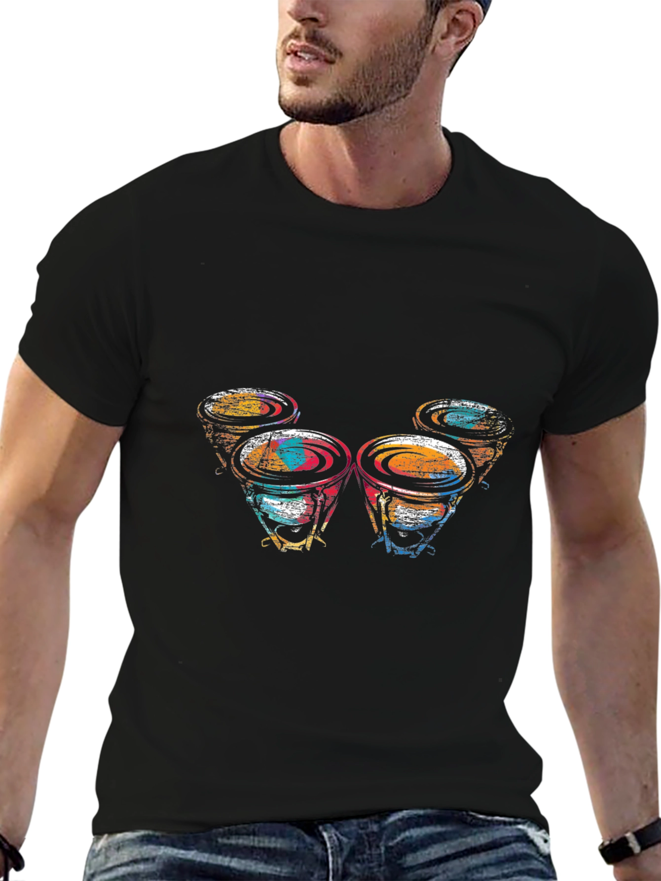 Abstract Drums Graphic Black T-Shirt
