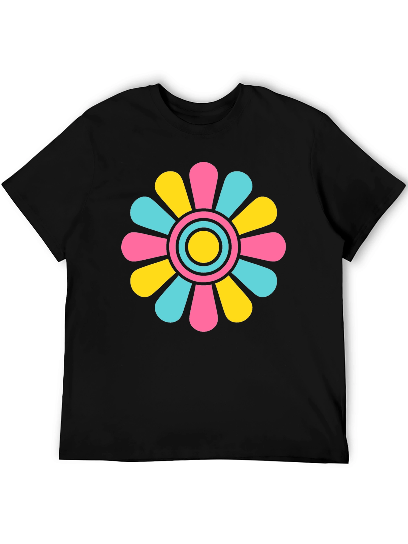 Retro Flower Power T-Shirt - Black Cotton Blend