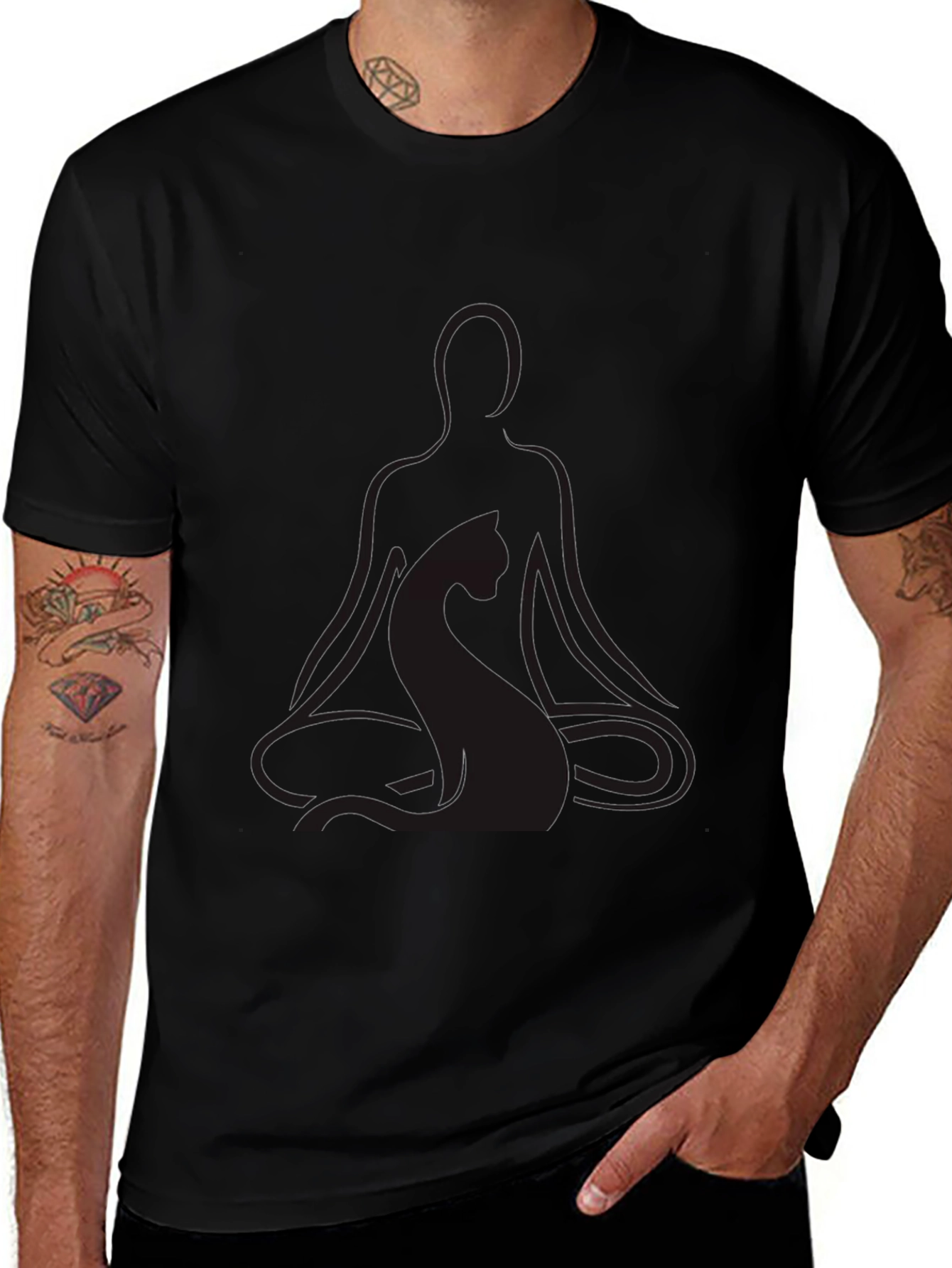 Meditating Yoga Cat Black T-Shirt