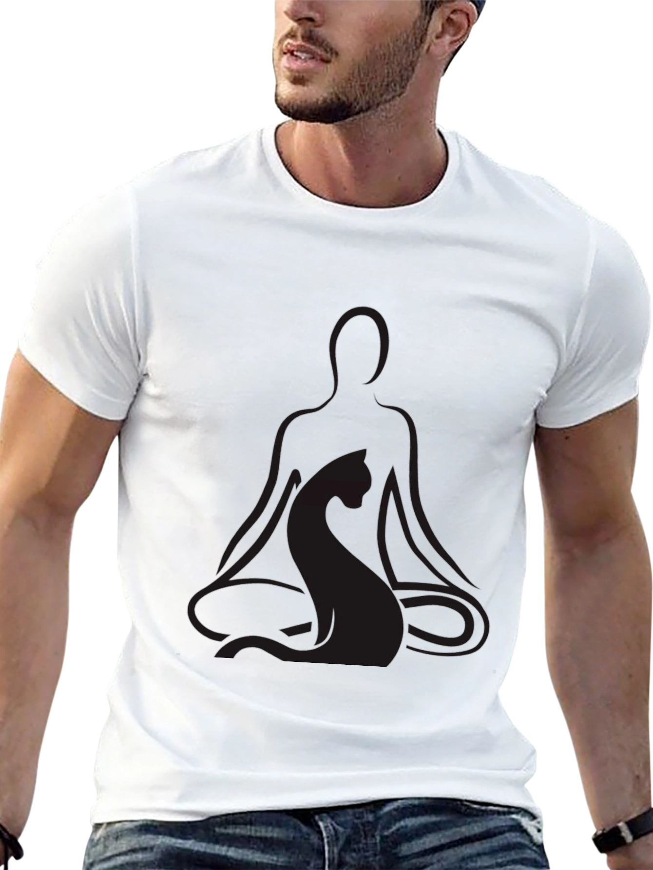 Meditating Yoga Cat Black T-Shirt