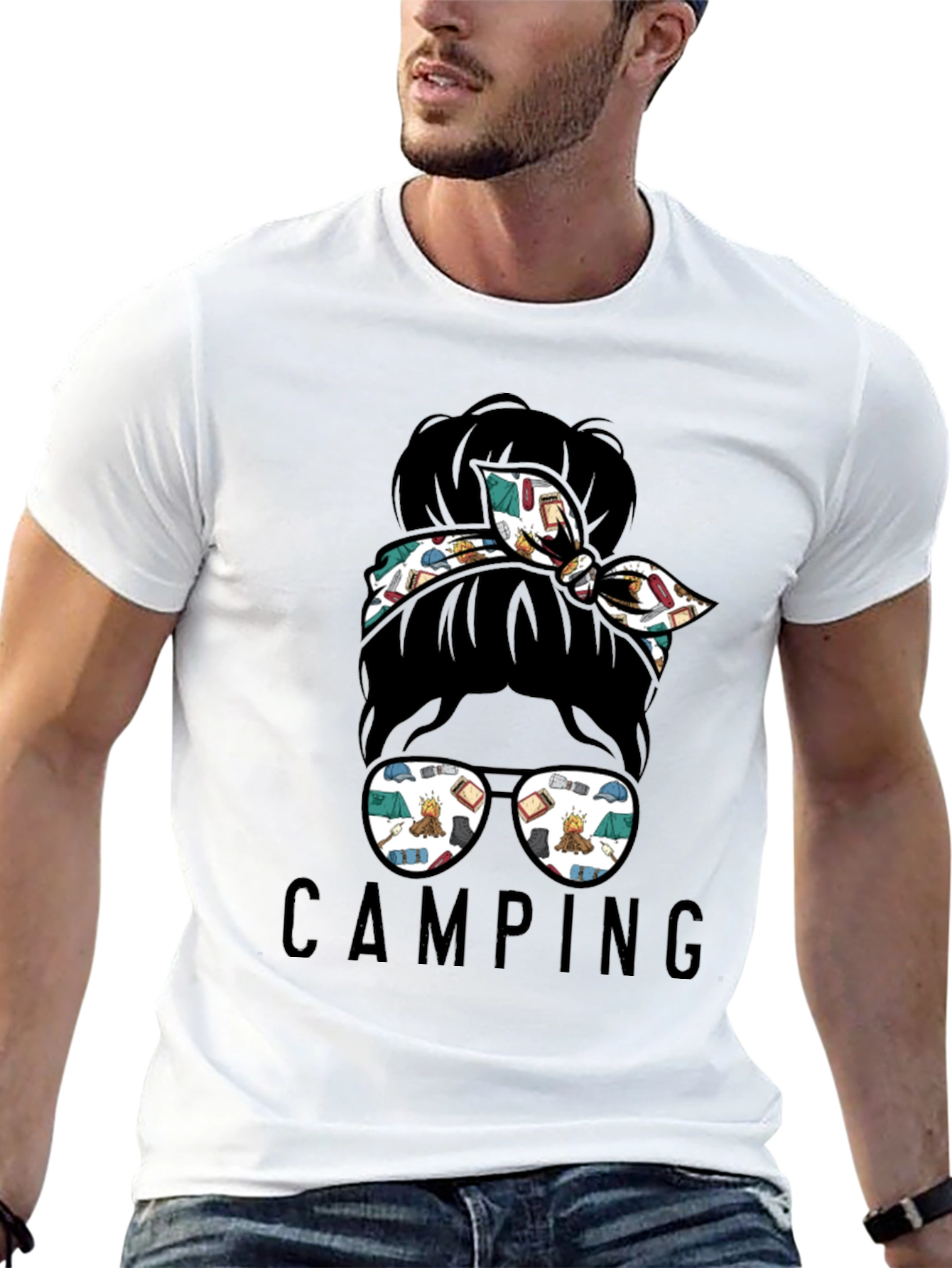 Camping Messy Bun T-Shirt - Adventure Ready Style