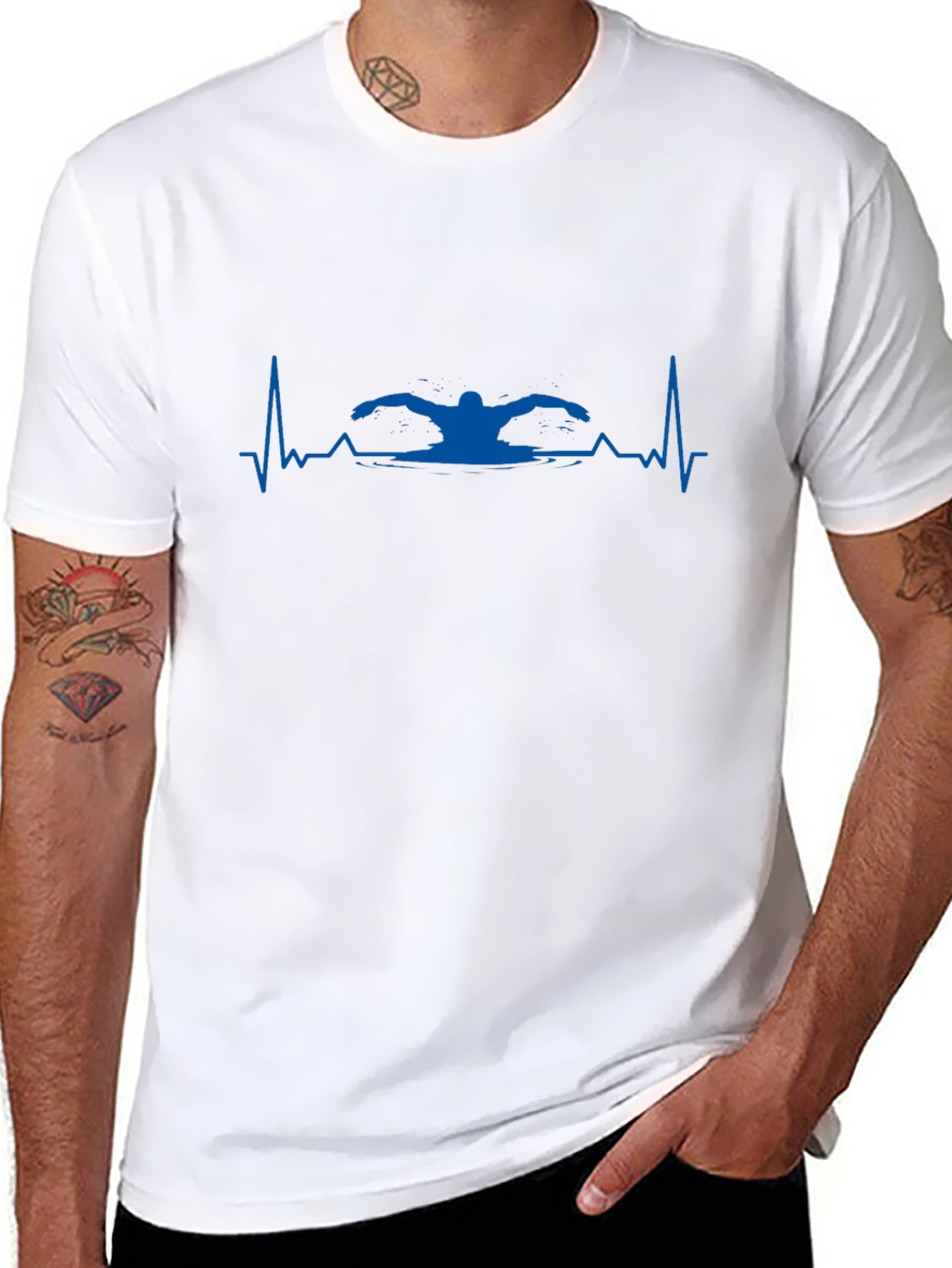 Swimmer Heartbeat T-Shirt - Black Cotton Tee