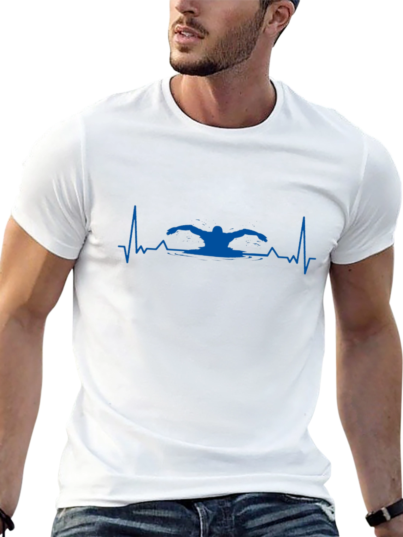 Swimmer Heartbeat T-Shirt - Black Cotton Tee