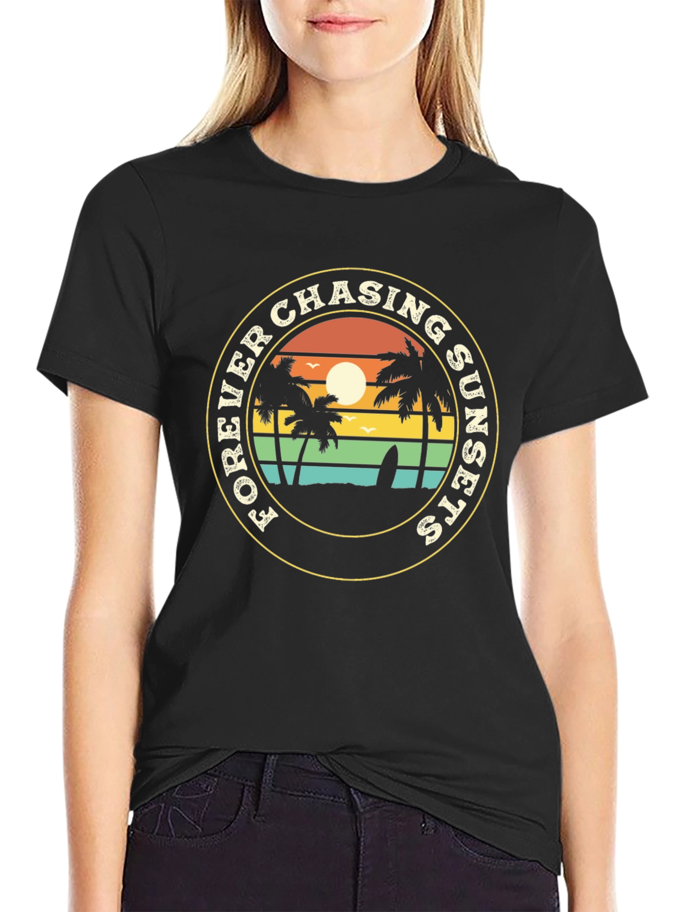 Forever Chasing Sunsets Black Graphic Tee