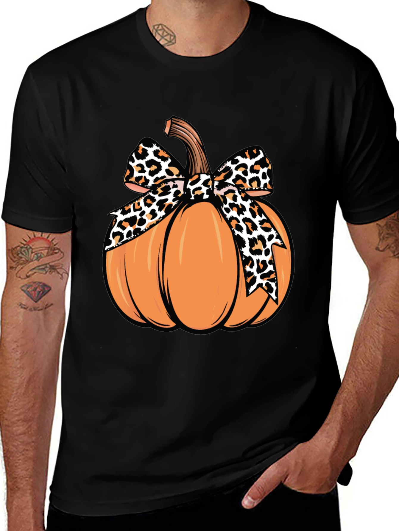 Pumpkin Leopard Bow T-Shirt - Fall Apparel