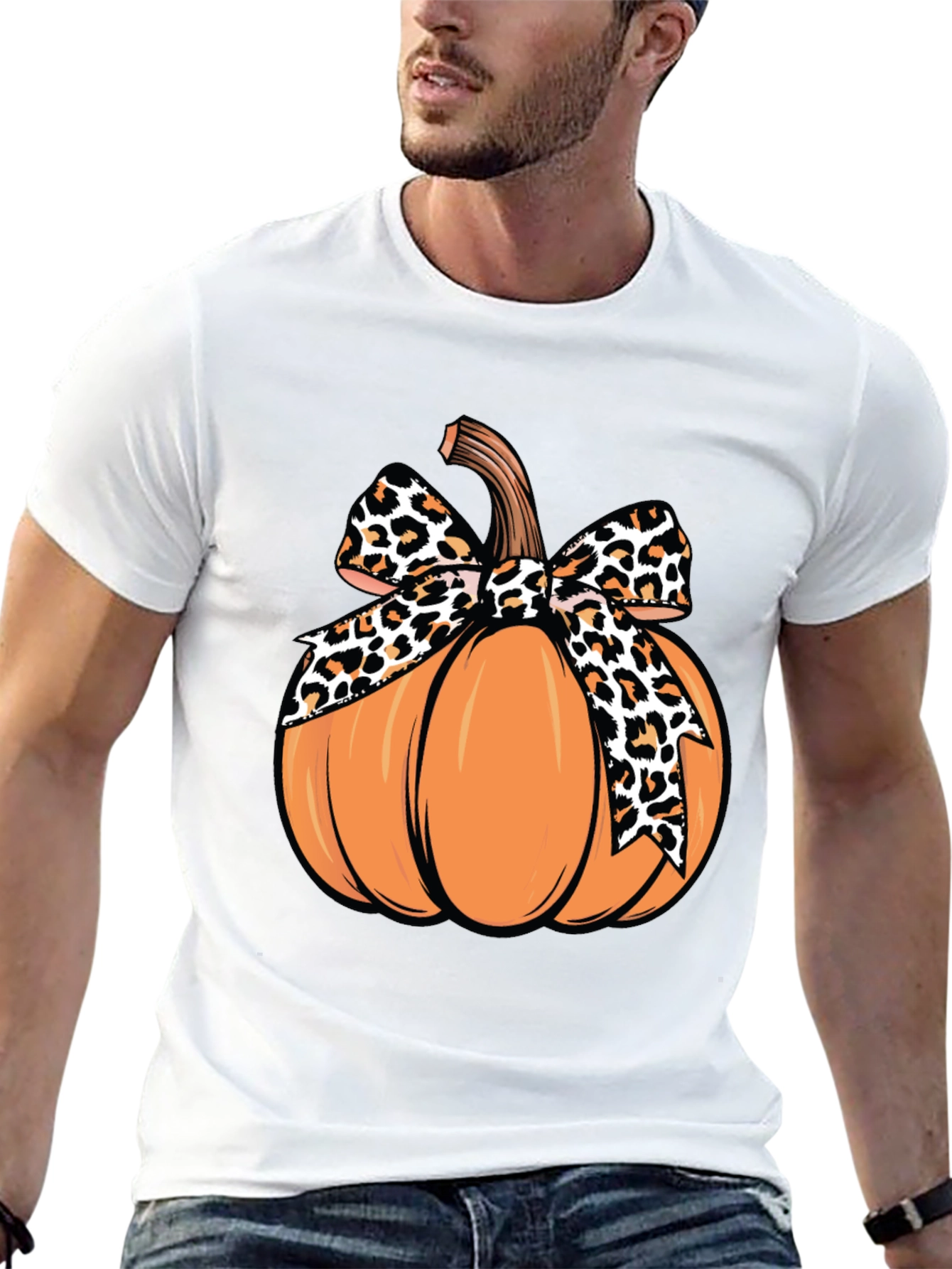 Pumpkin Leopard Bow T-Shirt - Fall Apparel