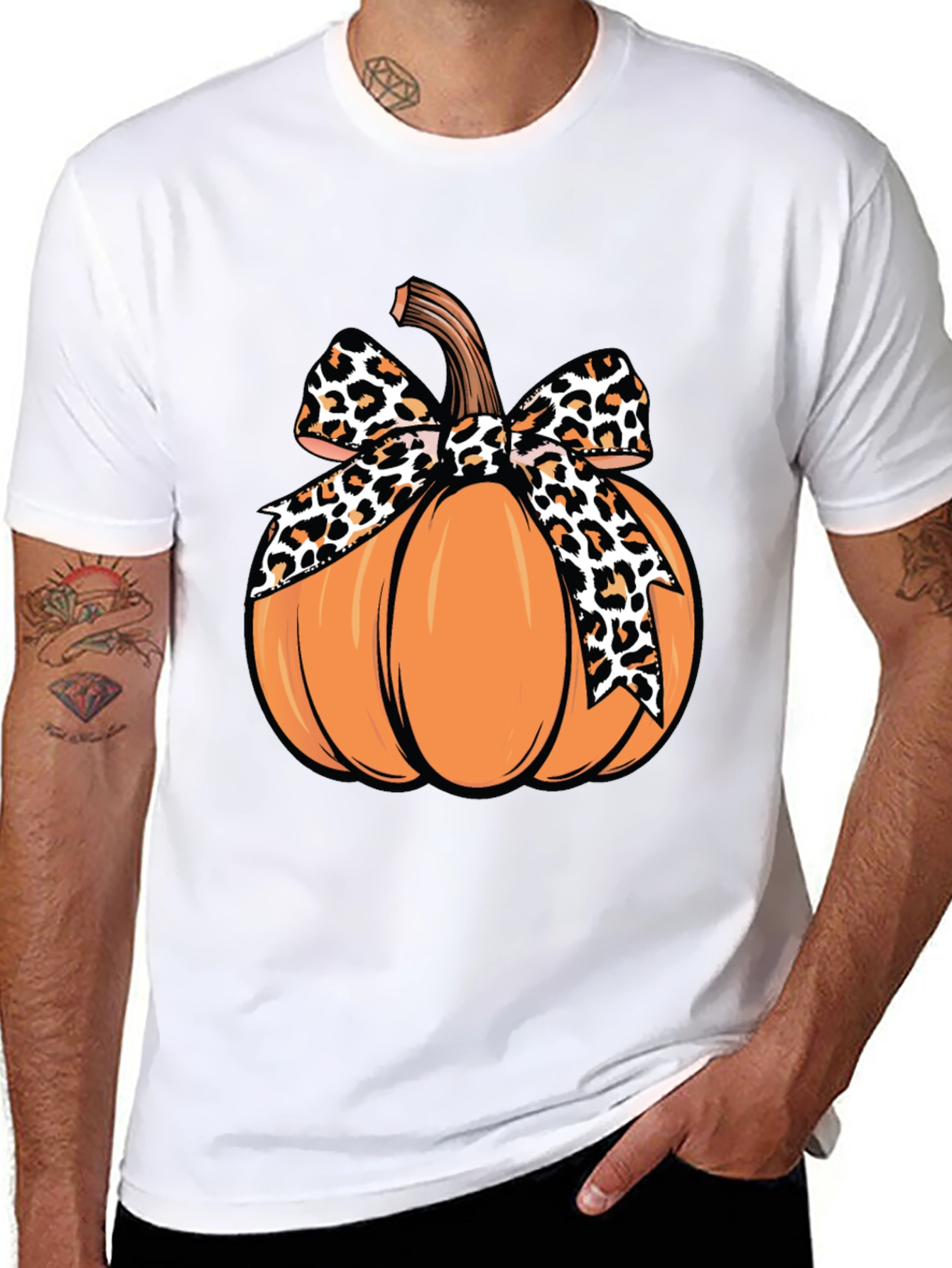 Pumpkin Leopard Bow T-Shirt - Fall Apparel