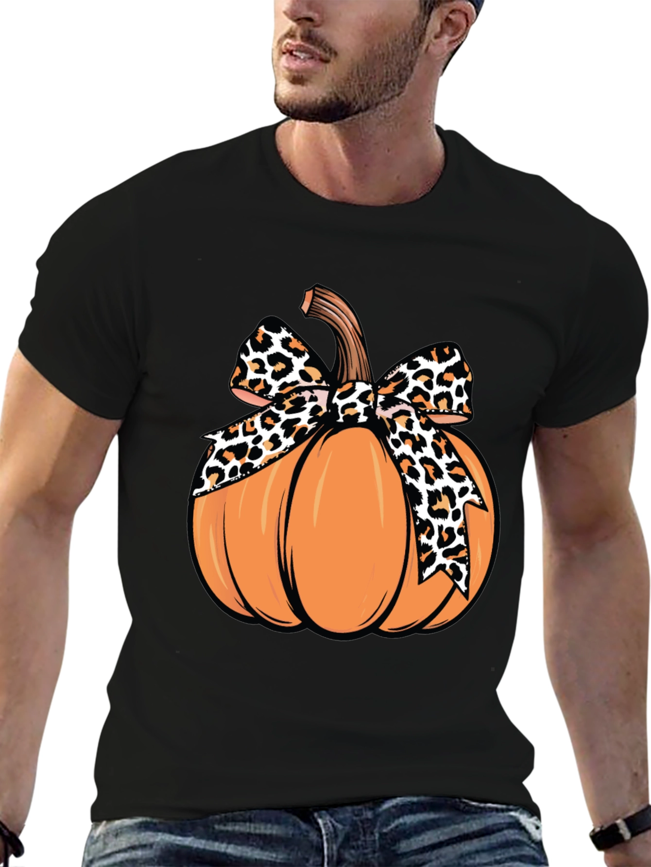 Pumpkin Leopard Bow T-Shirt - Fall Apparel