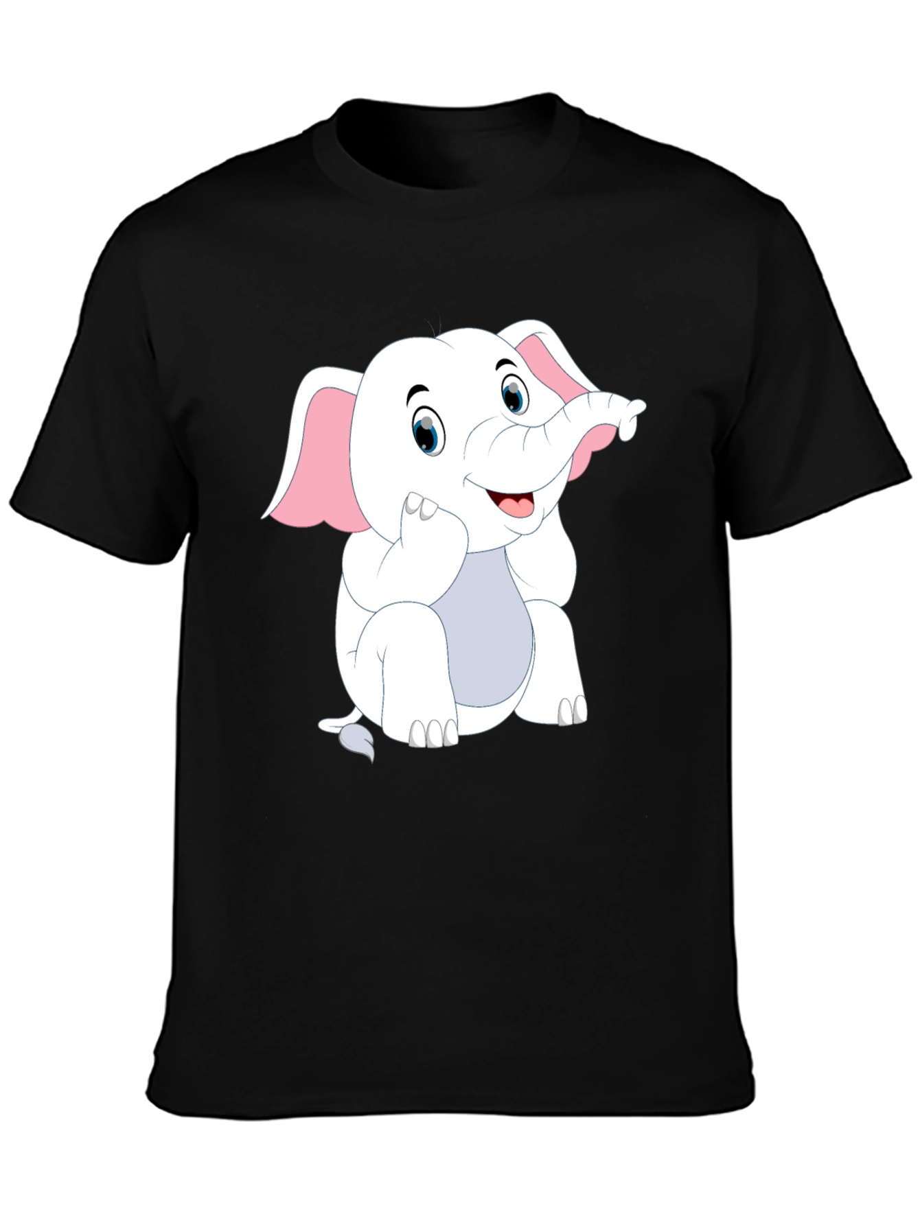 Black T-Shirt with Cute Cartoon Elephant Design
