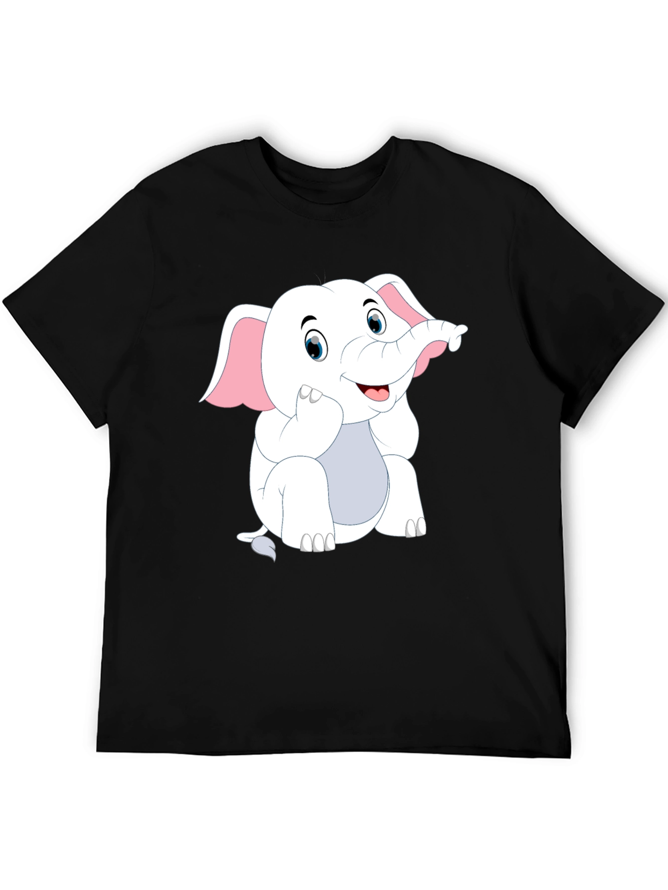 Black T-Shirt with Cute Cartoon Elephant Design